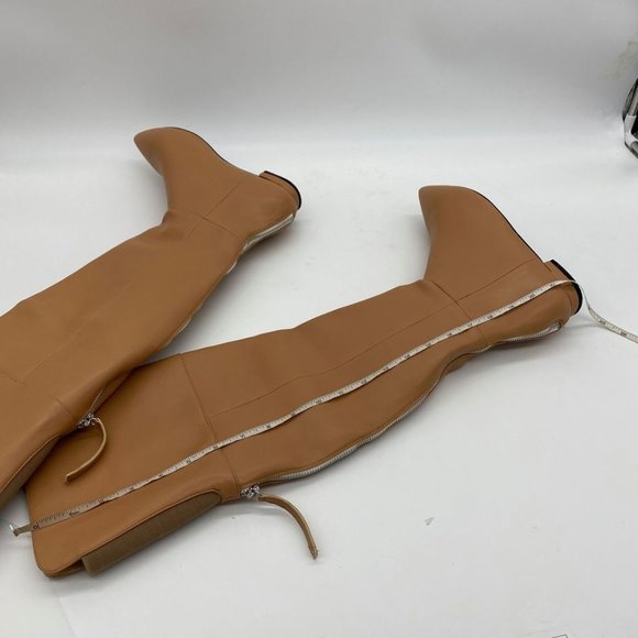 🎁🎁🎁Nude Retro Knee High Boots Closed Round Toe Low Fl - Picture 5 of 16